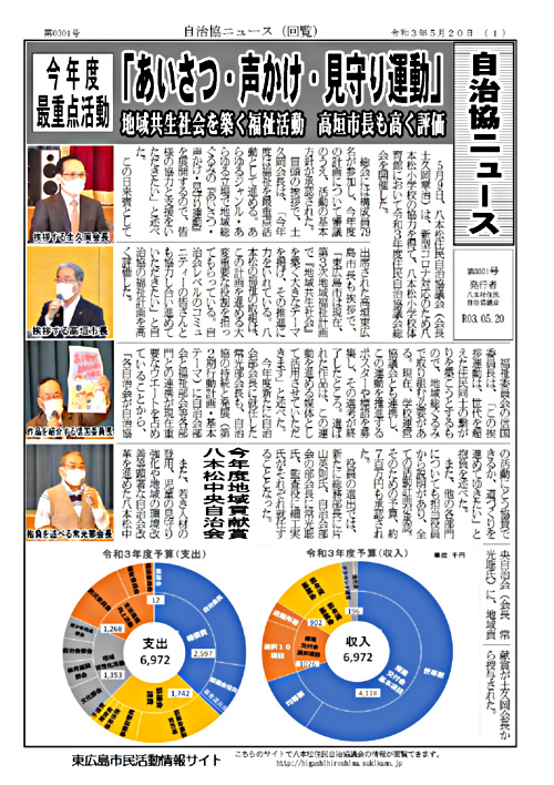アイキャッチ: 【八本松】自治協ニュース第0301号  R03.5.20発行