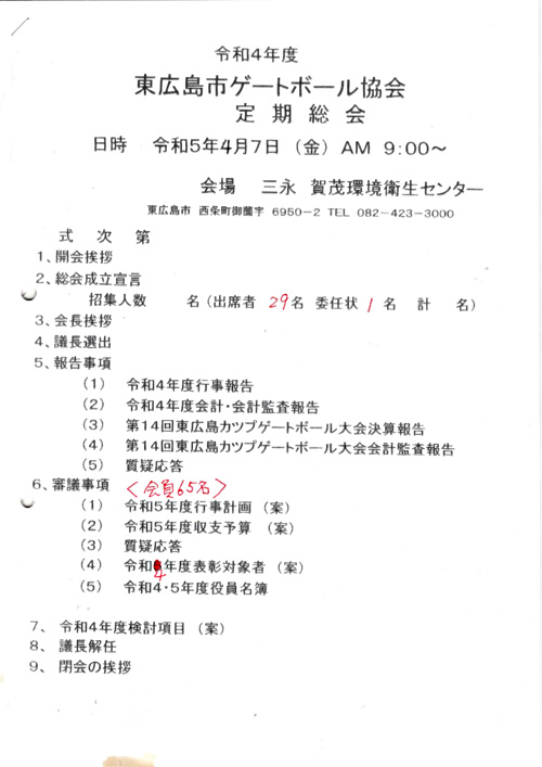 アイキャッチ: 令和4年度東広島市ゲートボール協会総会開催
