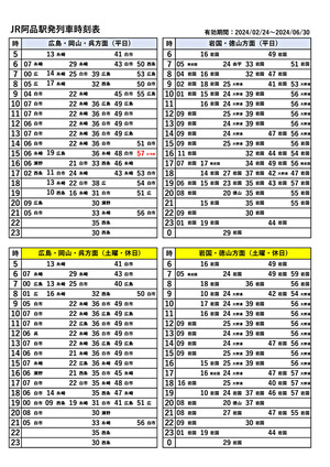JR阿品駅発時刻表(2024年２月４日～６月30日)